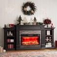 thumbnail image 1 of Holliwill 80" Electric Fireplace with Mantel, Modern Farmhouse TV Stand for TVs up to 90" with 30" Insert Heater, Black, 1 of 8