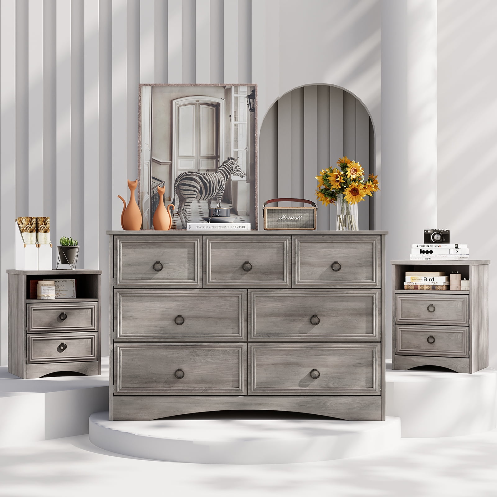 slim fit dress slacks Nightstand with Charging Station & Hutch and 3 Drawers Grey