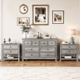 thumbnail image 1 of Holliwill 3pcs Dresser Nightstands Set, Farmhouse Bedroom Set, Wide 8 Drawer Dresser and 2 Drawer Nightstand with Open Shelf & Charging Station, Chest of Drawers for Bedroom, Grey, 1 of 12