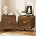 thumbnail image 1 of Holliwill Nightstands Set of 2 with Charging Station, Modern Bedside Table End Table with 2 Drawer for Bedroom Living Room, Walnut, 1 of 12