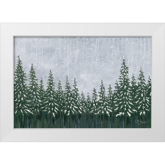 Holllihocks Art 18x13 White Modern Wood Framed Museum Art Print Titled - Snowy Forest