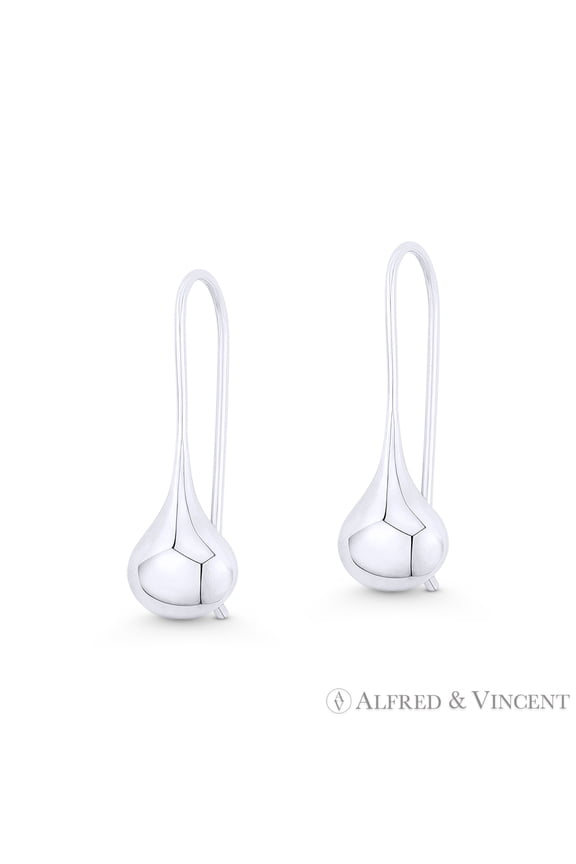 Hollow 1" Polished Tear-Drop / Dangle Hook-Post Earrings in .925 Sterling Silver