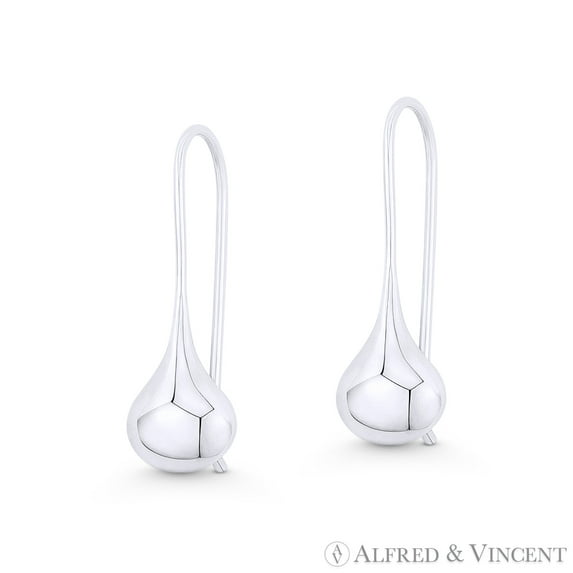 Hollow 1" Polished Tear-Drop / Dangle Hook-Post Earrings in .925 Sterling Silver