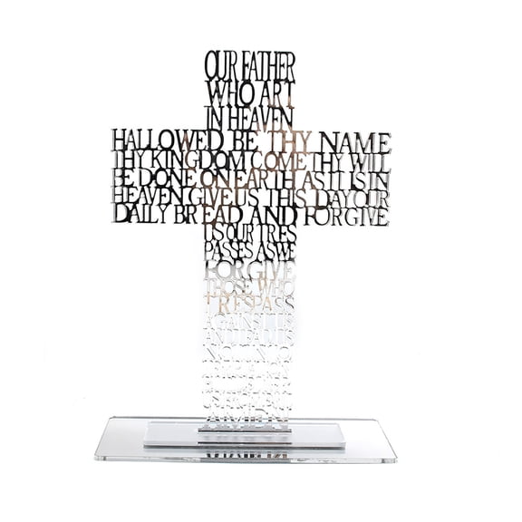 Hollow Out Acrylic Priest Father Scriptures for Cross with Stand Religious Church Standing Crucifix Catholic Prayer Relics Sculpture Ornament Home Decor