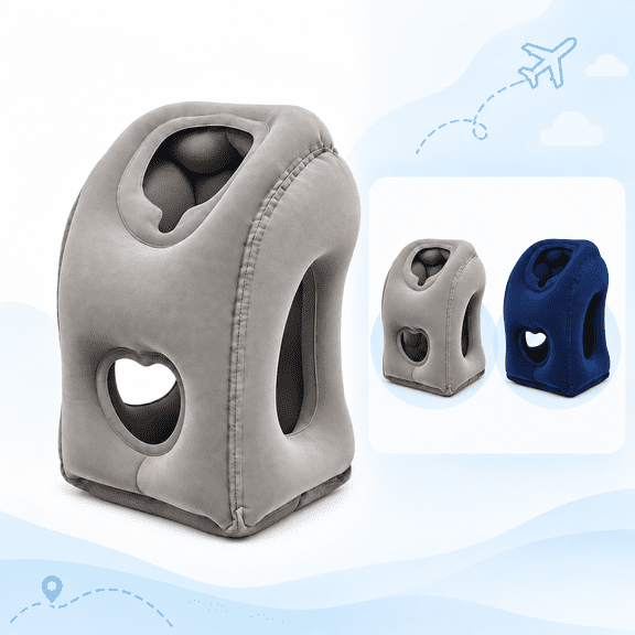 ShundaCat Inflatable Face-Down Travel Pillow with Arm Slots, Gray