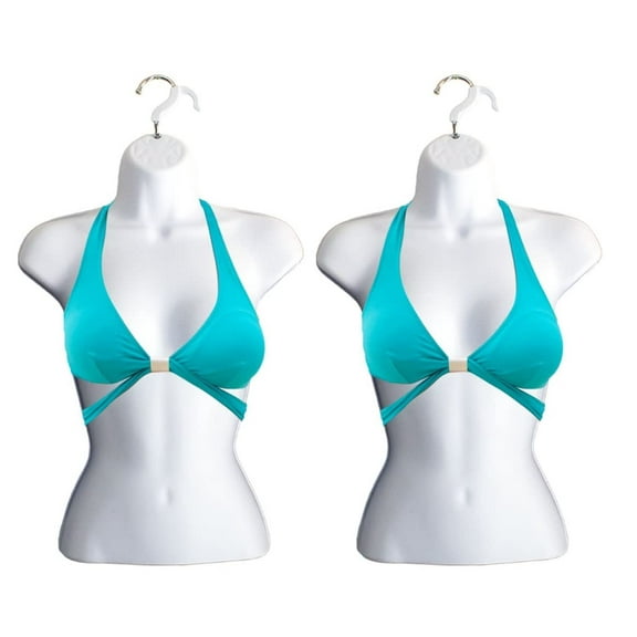 Hollow Back Female Mannequin Torso Stackable Dress Form for Tshirt Display, Countertop, Craft Shows, Photos, Design, S-M Clothing Size, White, Set of 2