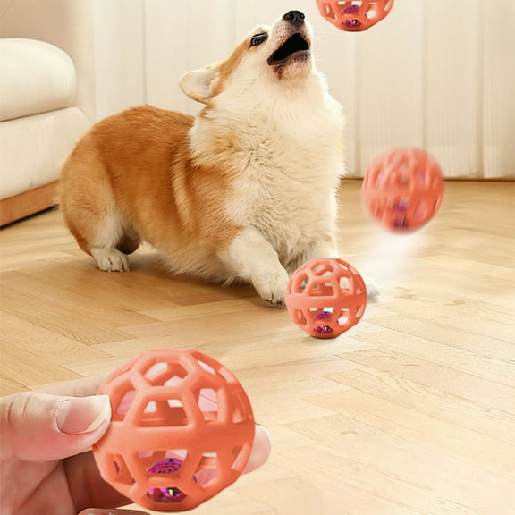 Hollow Balls Bells Inside,3.54 Inch Dog Toy Ball with Bell, Teeth Cleaning, Training & Fetch for Dogs & Cats