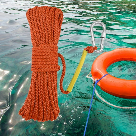 Hollow Braided Fishing Nylon Rope, with Spring Hook, High Strength, Durable Cord for Fishing Tent Rope Commercial Hiking Indoor Orange