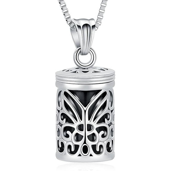 Hollow Butterfly Cremation Jewelry Cylinder Urn Necklace for Ashes Memorial Locket Mini Keepsake Necklace for Ashes for Women Men