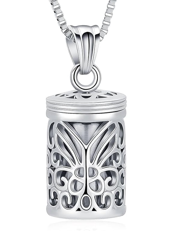 Hollow Butterfly Cremation Jewelry Cylinder Urn Necklace for Ashes Memorial Locket Mini Keepsake Necklace for Ashes for Women Men