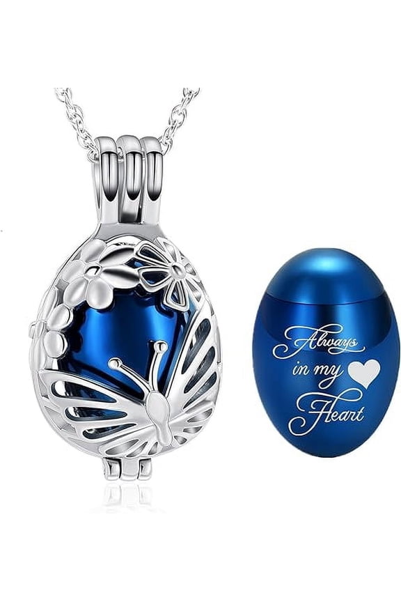 Hollow Butterfly Cremation Jewelry Teardrop Butterfly Urn Necklace for Ashes Memorial Locket Urn Pendant Necklace Hollow Mini Keepsake Urn for Women Men