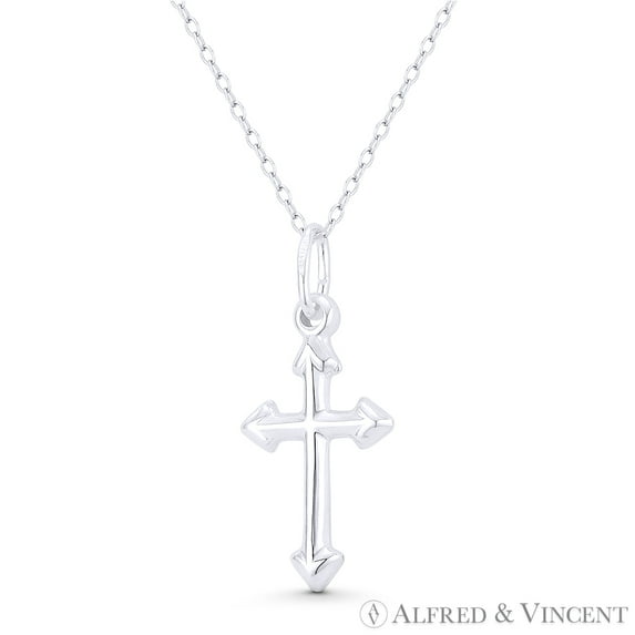 Hollow-Cast Latin Crucifix Christian Catholic Cross Pendant & Chain Necklace in .925 Sterling Silver