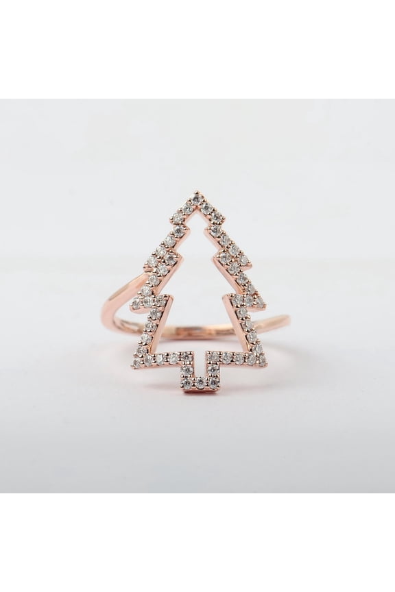 Hollow Christmas Tree Moissanite Festive Rings, Engagement Rings, 14K Yellow Gold Plated 925 Silver Rings