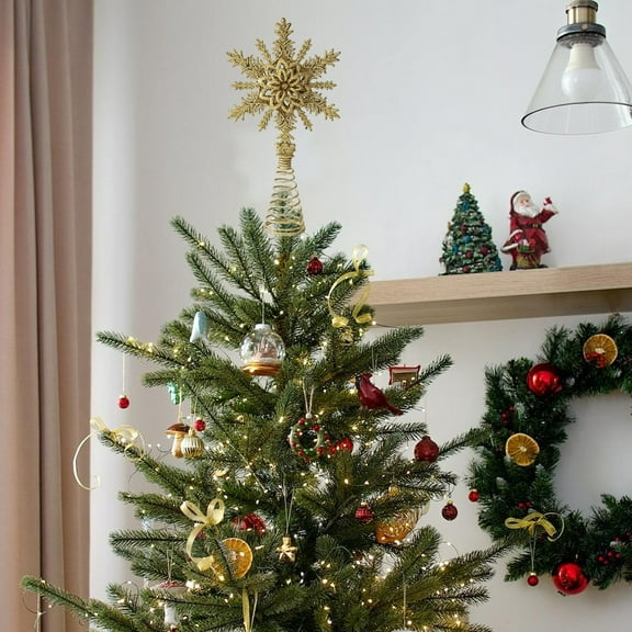 Hollow Christmas Tree Topper, 3D Radiating Star with Sparkling Finish - Iron Metal Tree Top Decoration (8.3 Inch) Gold