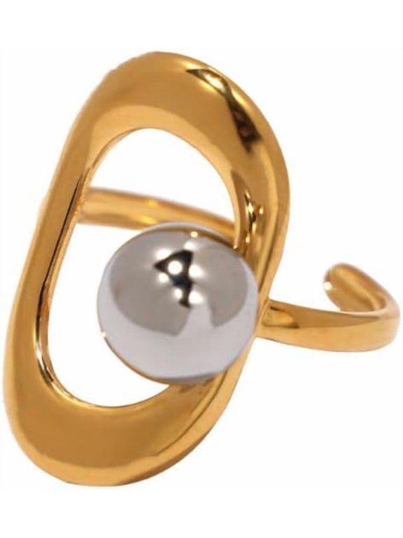 Hollow Circle Steel Ball Ring for Women Modern Geometric Gold Plated Statement Ring Adjustable Open Finger Band Rings Unique Party Jewelry