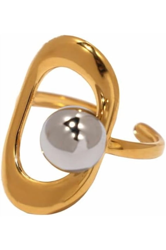 Hollow Circle Steel Ball Ring for Women Modern Geometric Gold Plated Statement Ring Adjustable Open Finger Band Rings Unique Party Jewelry