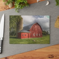 U R There Photography Hollow Corners Red and Silo Rustic Farmhouse Tempered-Glass Cutting Board 8"x 11"