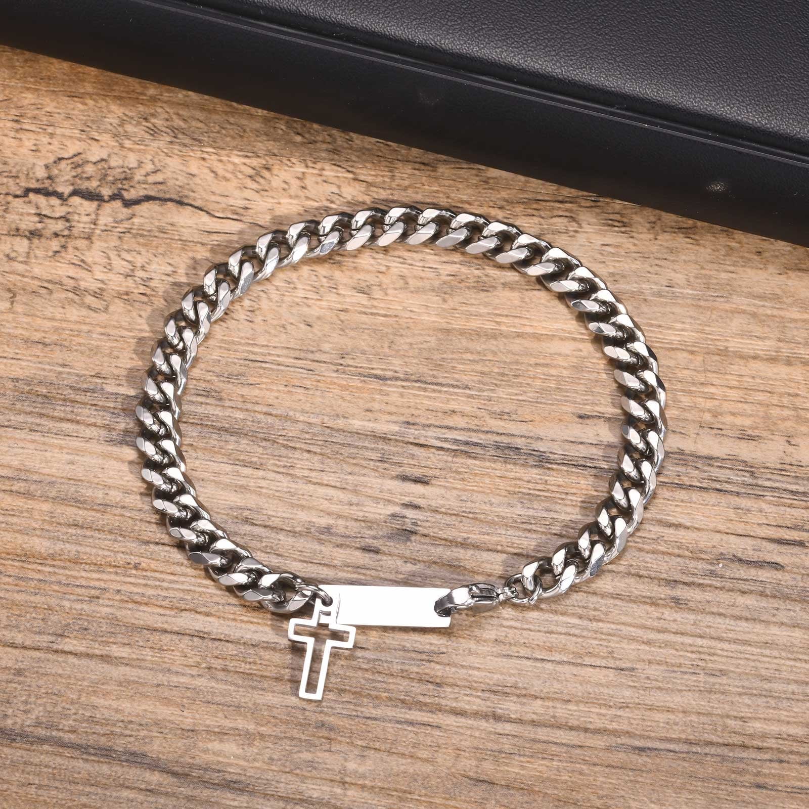 Hollow Cross Cuban Chain Bracelets for Men Boys,14K White Gold Twisted Chain Bracelets,Stylish Anniversary Gifts