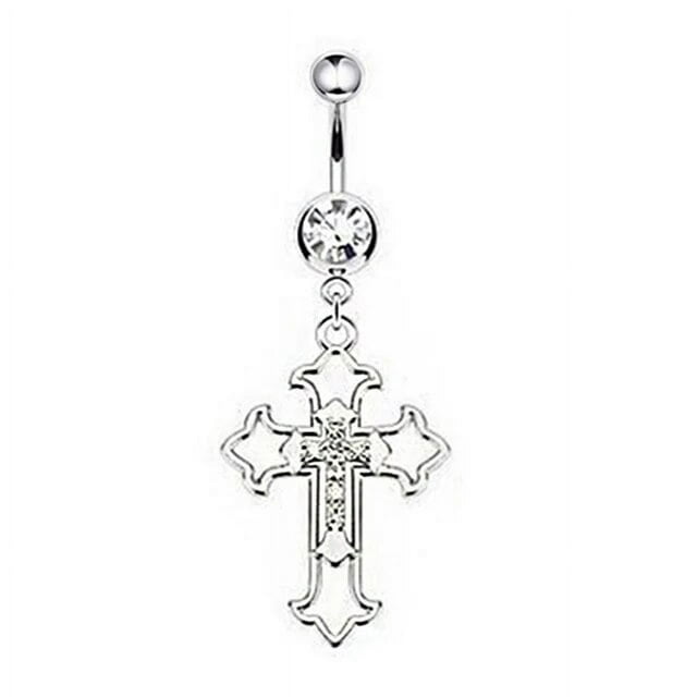 Hollow Cross Dangle Belly Button Rings Navel Piercing Bar Clear Black ...