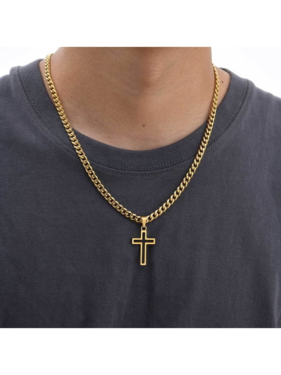 Hollow Cross Pendant Necklace For Men Women 14K Gold Filled Christian Faith Statement Piece