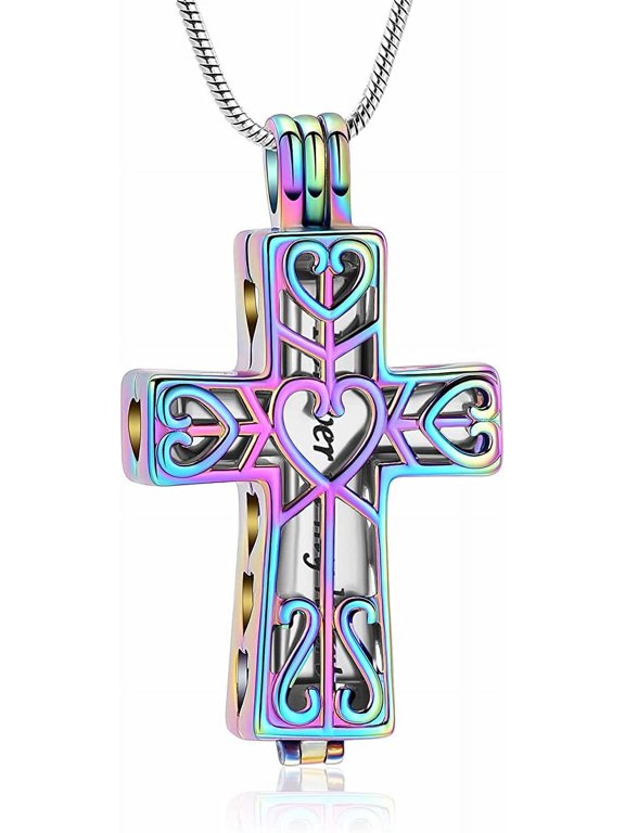 Hollow Cross Urn Necklace for Ashes Stainless Steel Double Cross Cremation Jewelry for Ashes Memorial Ash Necklace for Men Women