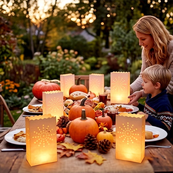 Hollow Cut Paper Luminary Bags, Wind‑Resistant Luminaria Candle Bags for Outdoor Pathway, Christmas Thanksgiving Wedding Party Indoor Outdoor Holiday Decor