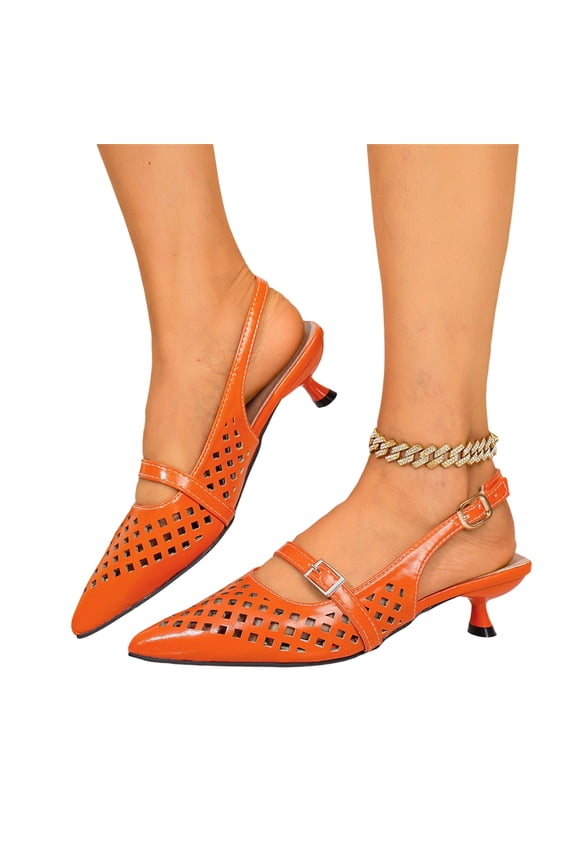 Hollow Out Cutout Slingback Kitten Heels Formal Evening Dinner, Pointed Toe Buckle Strap Pumps Daily Office Commuting, Comfortable Elegant Dress Shoes Weekend Party Gathering, Orange 6