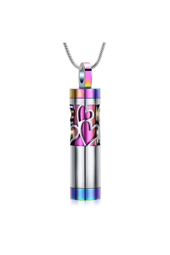 Hollow Cylinder Urn Necklace for Ashes Vial Cremation Jewelry for Women Men Memorial Keepsake Locket Necklace