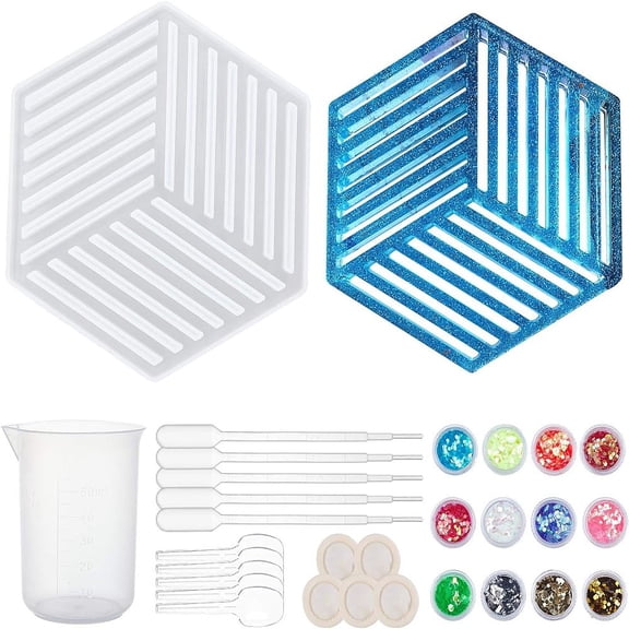 Hollow DIY Cup Mats Silicone Molds Resin Casting Molds For UV Resin Epoxy Resin Craft Making with Plastic Findings Nail Art Sequins Mixed Color