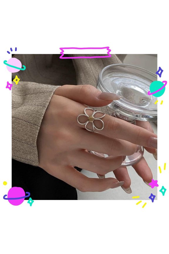Hollow Daisy Flower Adjustable Index Finger Ring for Women Minimalist Unique Jewelry