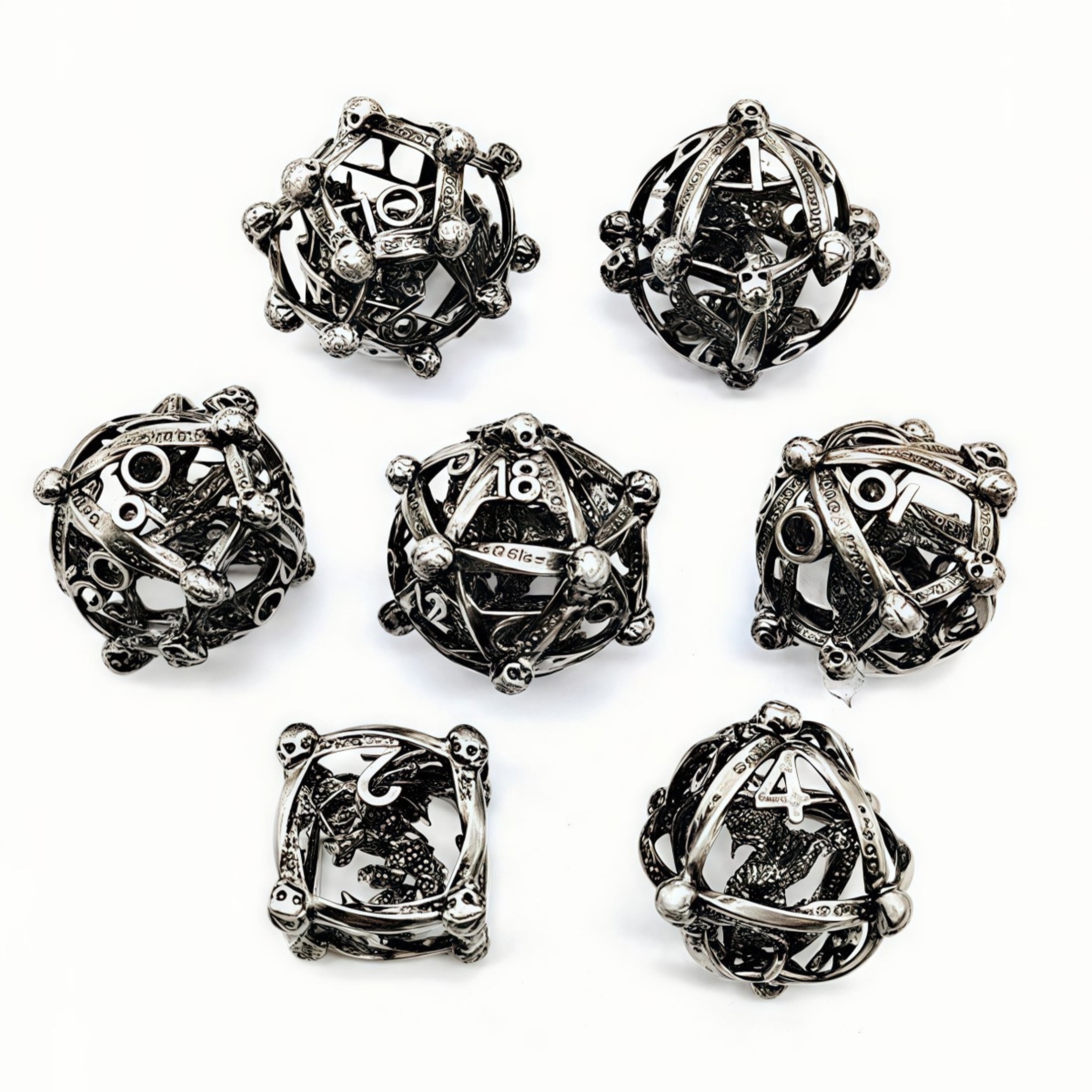 Hollow Dice Set DND Polyhedral Dragon and Dungeon Board Game TRPG Dice,Black Metal Dice