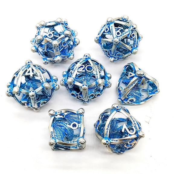 Hollow Dice Set DND Polyhedral Dragon and Dungeon Board Game TRPG Dice,Blue Metal Dice