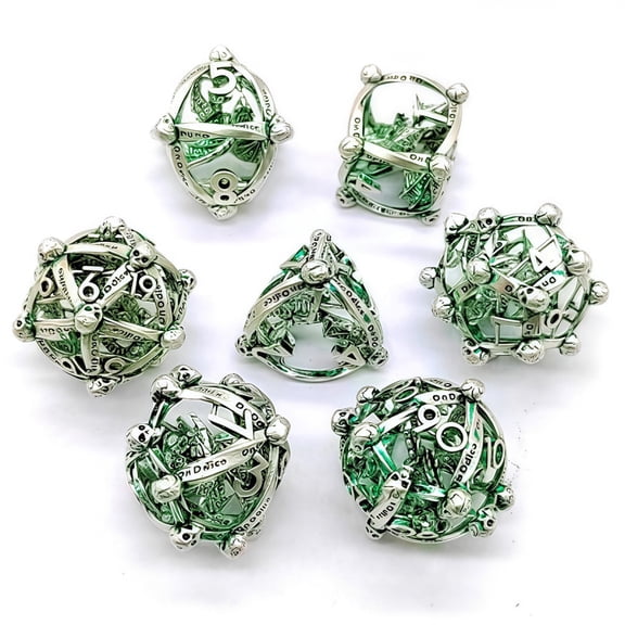 Hollow Dice Set Polyhedral Green Metal for DND TRPG Board Games