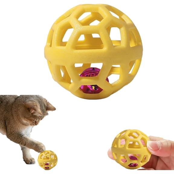 Hollow Dog Ball with Bell Inside - Interactive Chew Toy for Teeth Cleaning, Durable Rubber Fetch Ball for Puppy Training, Pets Chewing Play