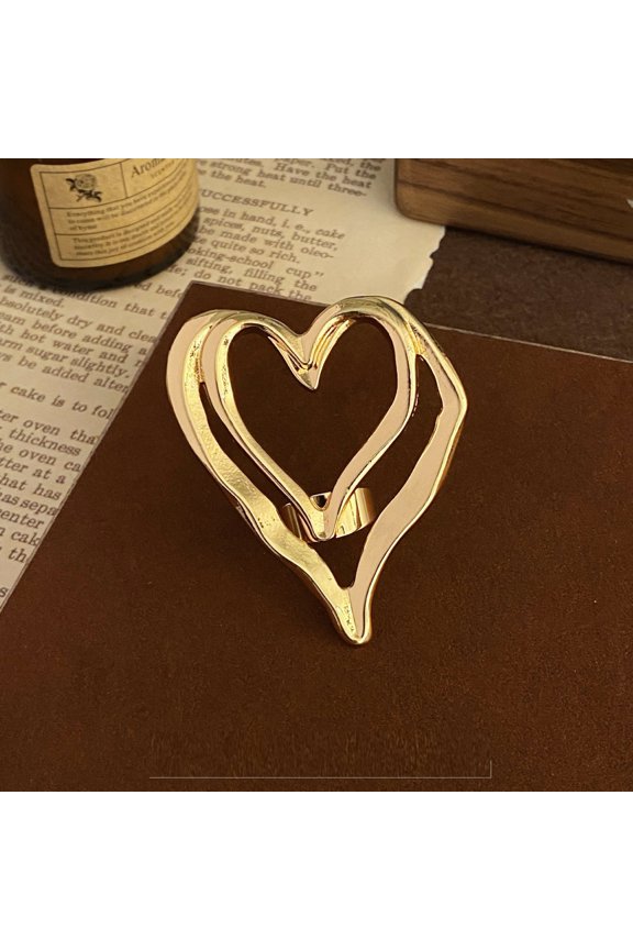 Hollow Double-layer Peach Heart Ring European Hip Hop Special-interest Design