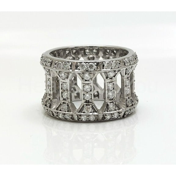 Hollow Eternity Engagement Ring, Full Eternity Diamond Wedding Band, Pave Set Diamond Ring, Wide Shank Diamond Band, 14K White Gold Plated, 2.2 Ct Simulated Diamond, Gift Ring