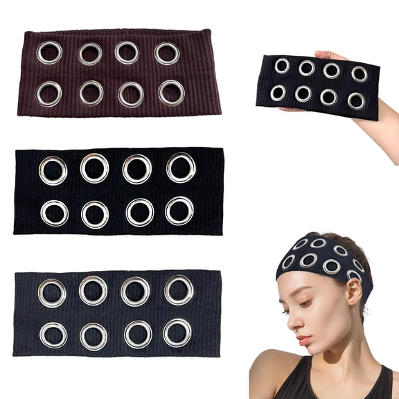 Hollow Eyelet Elastic Headband, Stretchy Casual Hair Accessory for Girls, Punk Grunge Wide Hairband, Fashionable Eyelet Design Headbands