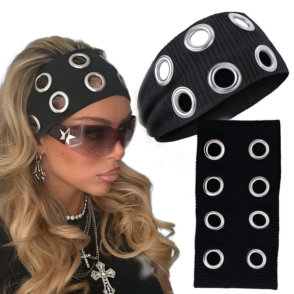 Hollow Eyelet Elastic Headband for Women, Hollow Out Eyelets Elastic Head Bands | Y2k Girls Punk Grunge Stretchy Hair Accessory,Grommet Fashionable Eyelet Design Headbands-1pc