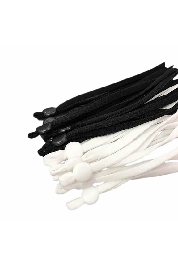 Hollow Flat Nylon Elastic Band Mouth Cover Earloop Cord with Plastic Adjustment Lanyard Buckle DIY Mouth Cover Material Black White 10cm