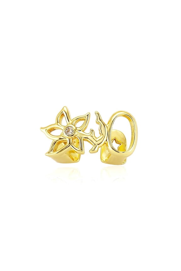 Hollow Flower Double Tooth Dental Grills 18K Gold Plated Zircon Inlaid Hip Hop Body Jewelry for Halloween Decoration
