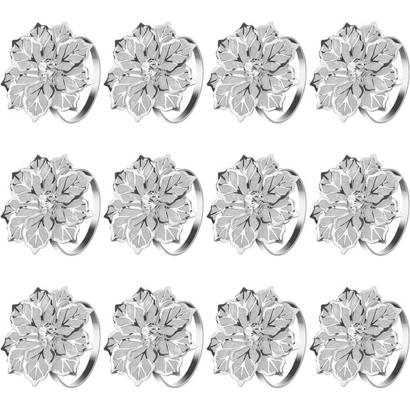 Hollow Out Flower Napkin Ring Holder Metal Napkin Rings for Wedding Party Holiday Banquet Christmas Dinner Delicate Serviette Buckles Decor Favor, 12 Pieces