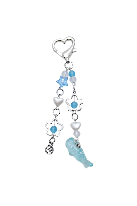 Hollow Flower Pendant Keychain Crystal Star Beaded Keyring Unique Whale Phone Chain for Students Beaded Charm Keyholder