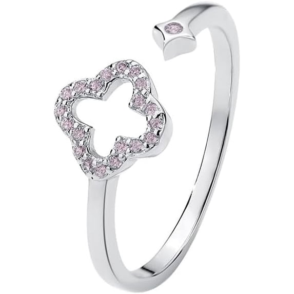 Hollow Four Leaf Clover Stacking Ring 925 Sterling Silver Crystal Cubic Zirconia Cross Open Adjustable Statement Knuckle Finger Rings Promise Eternity Bands Dainty Jewelry Gifts for Women