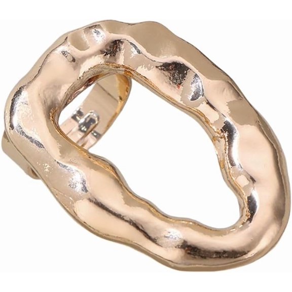 Hollow Geometric Chunky Statement Ring for Women Gold-Toned Irregular Thick Hammered Oval Stackable Open Band Finger Rings Adjustable Comfort Fit Minimalist Vintage Wedding Engagement Jewelry