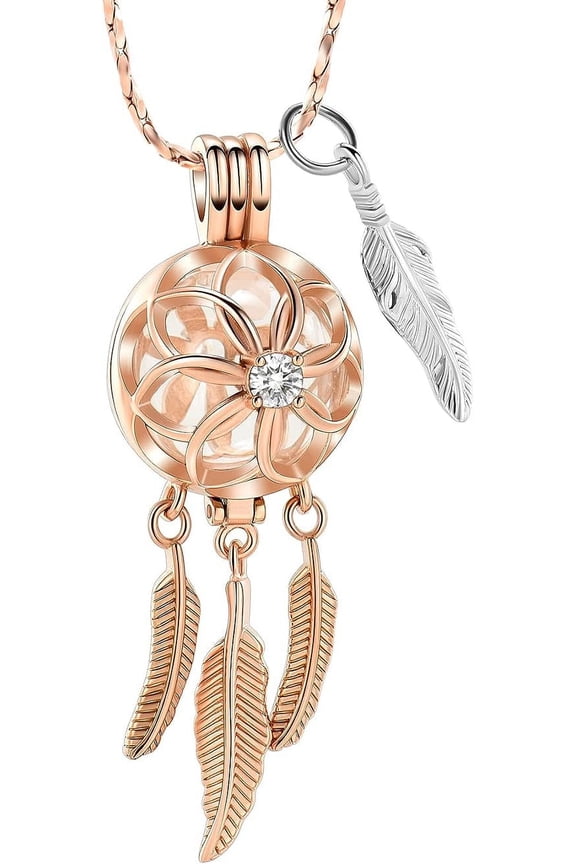 Hollow Glass Dream Catcher Urn Necklace for Ashes for Women Men Feather Cremation Jewelry Urn Keepsake Memory Jewelry