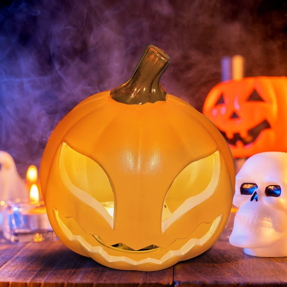 Hollow Glowing Plastic Halloween Pumpkin Lantern Weather Resistant Carved Cutout Light Prop Safe Battery Powered Indoor Outdoor Decor For Mall Window Yard Halloween Party Scene Layout