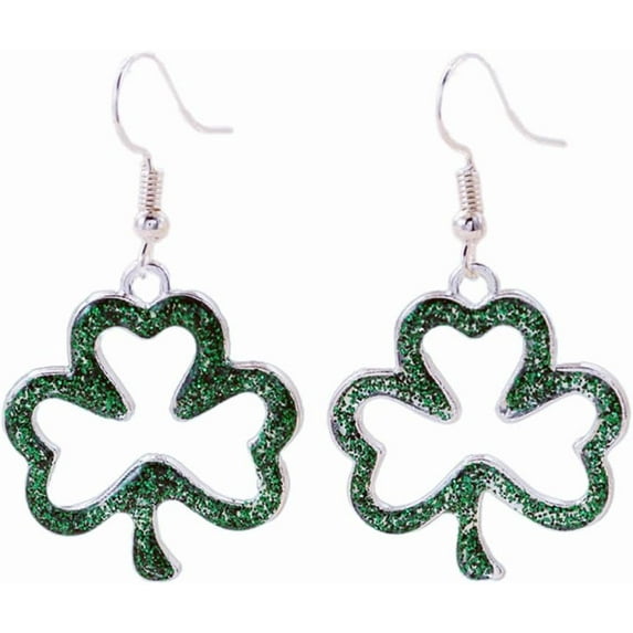Hollow Heart Clover Leaf Dangle Earrings for Women Green Shiny Sequins Enamel Charms Statement Drop Fish Hook Dangling Lucky St.Patrick's Day Shamrock Costume Jewelry