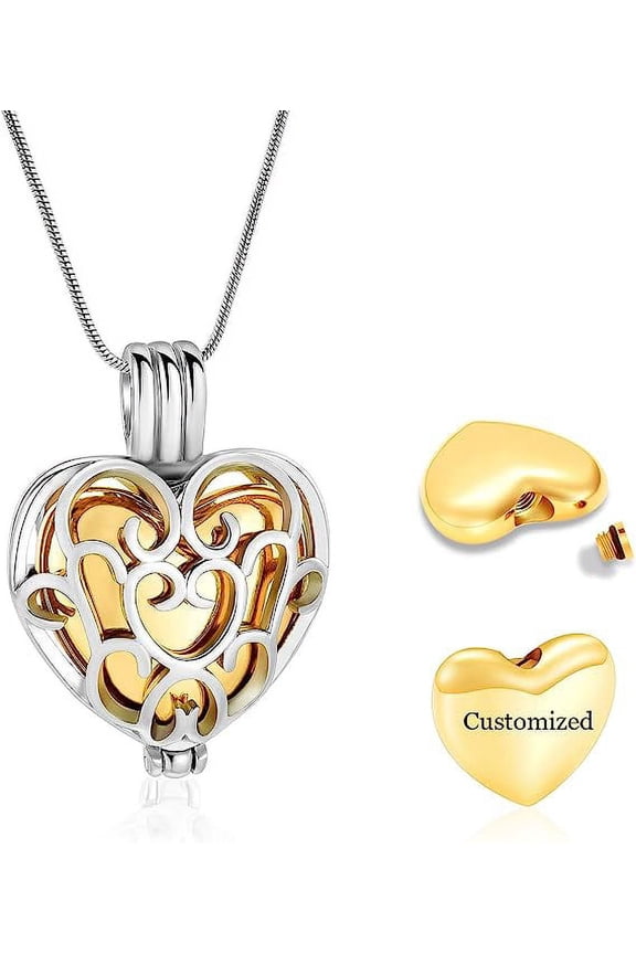 Hollow Heart Cremation Locket Necklace Urn Jewelry For Ashes Hold Mini Heart Casket Keepsake Memorial Jewellery