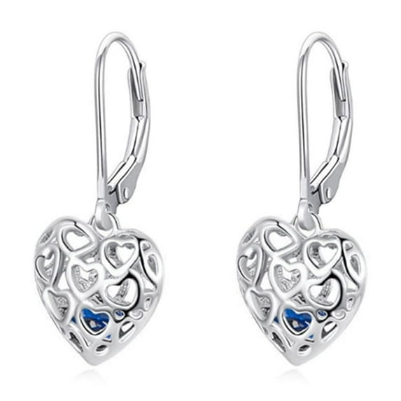 Hollow Heart Dangle Drop Hoop Earrings Sterling Silver Crystal Huggie Hoops for Women