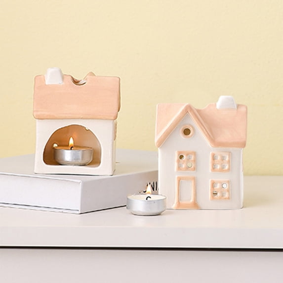Hollow House Ceramic Candlestick - Hand-painted European Style, Romantic Atmosphere Creator, Aesthetic Upgrade for Desktop or Home Decor